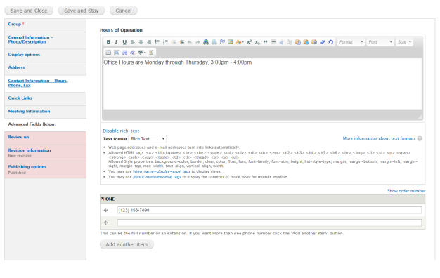 An example image of the Contact Information tab.
