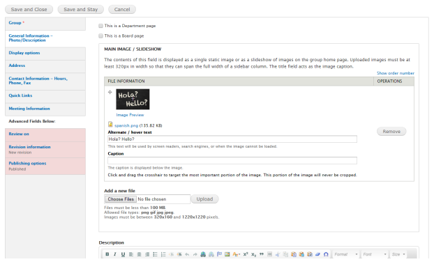 An example image of the General Information Photo slash Description tab.