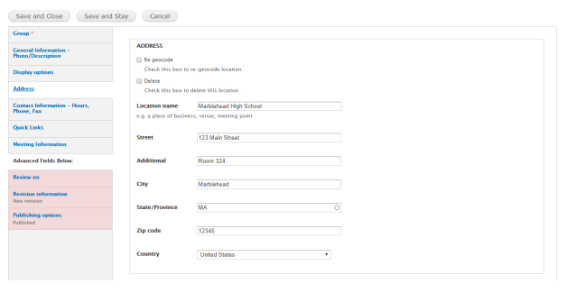 An example image of the Address tab.
