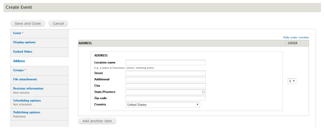 An example image of the Address tab.