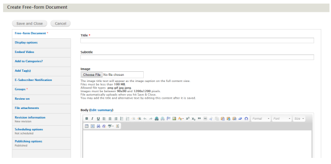 An example image of the free form document tab.