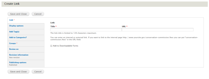An example image of the Link tab.
