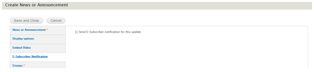 An example image of the E-Subscriber Notification tab.