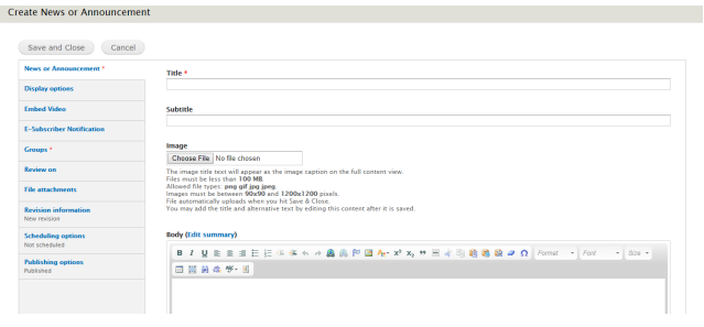 An example image of the News of Announcement tab.