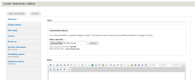 An example image of the Slideshow tab.